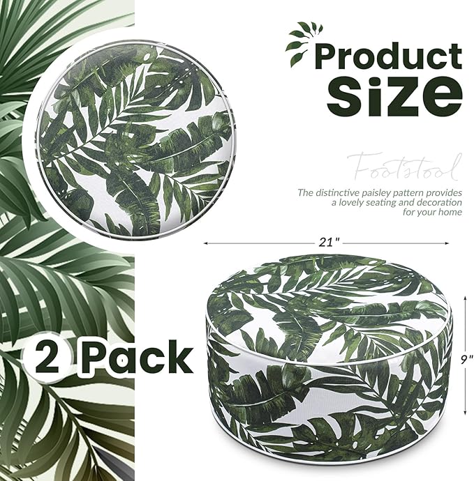 2 Pack Outdoor Inflatable Ottoman Waterproof Inflatable Pouf Foot Rest with Handle D21 x H9 Portable for Patio Camping Garden or Home