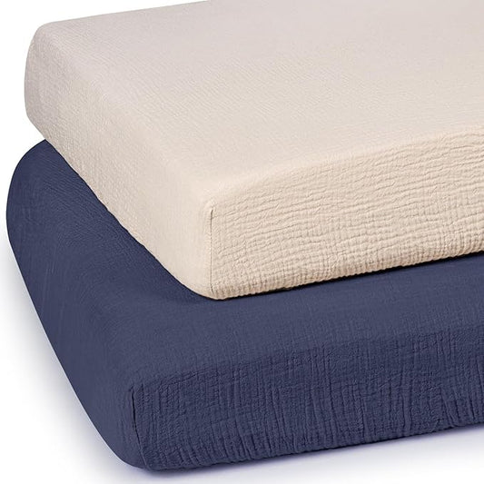 Baby Muslin Crib Sheets - Toddler Cotton Fitted Crib Sheets Neutral for Boys and Girls 2Pack