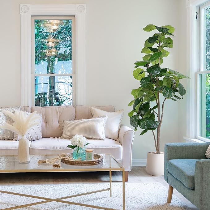 Artificial Fiddle Leaf Tree, 6ft Faux Plant Fake Ficus Lyrata Trees with White Planter, Artificial Fig Trees Floor Plants for House Office Living Room Indoor Home Decor, Housewarming Gift