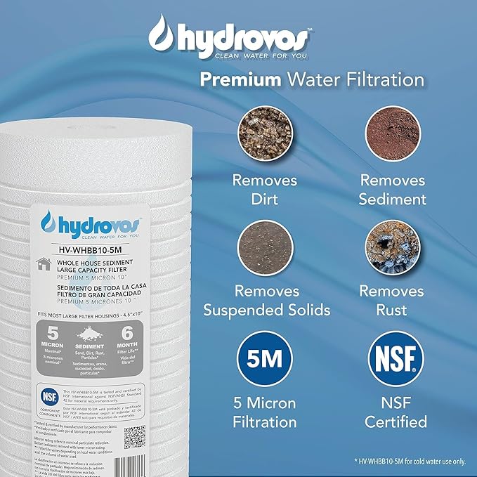 4.5 x 10 Inch Large Capacity Whole House Water Filter, NSF 42 Certified 5 Micron Sediment Filtration, Pack of 4