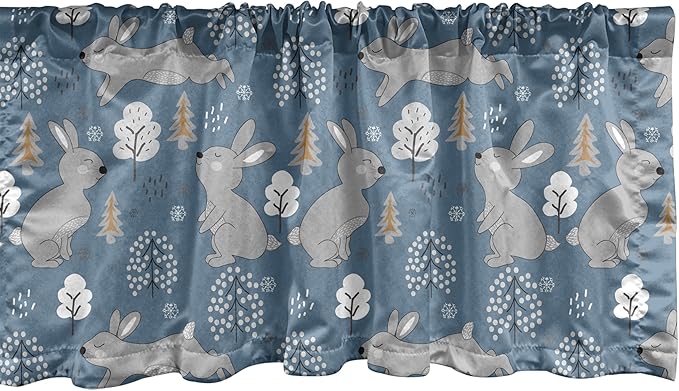 Ambesonne Bunny Window Valance, Continuous Pattern Trees and Rabbits Snowflakes, Curtain Valance for Kitchen Bedroom Decor with Rod Pocket, 42" x 12", Blue Grey Pale Taupe