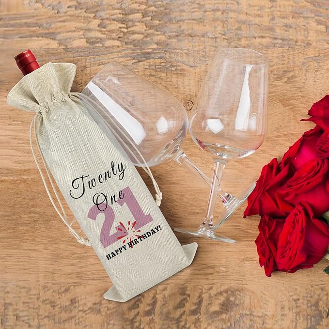 21st Birthday Gifts for Her Him Wine Bag Year Old Birthday Gifts Ideas Friendship Gift for Best Friend Drawstring Burlap Wine Wrap Bag Happy Birthday Gift for Daughter Sister Birthday Party Decors