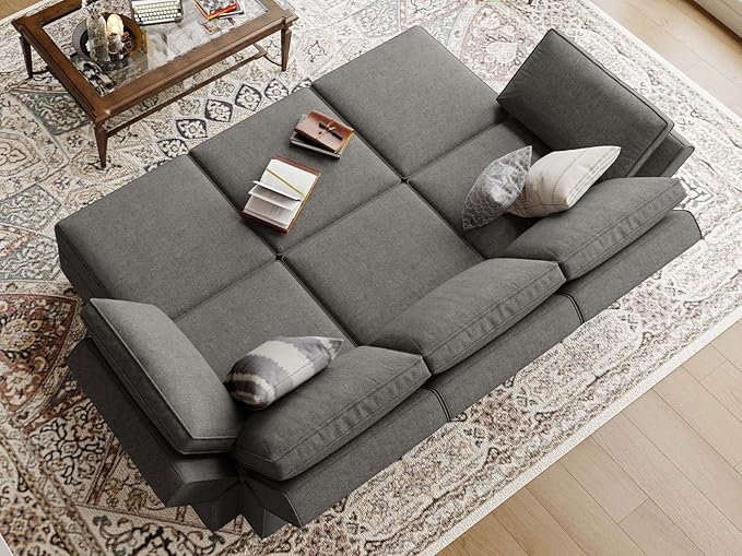 Belffin Terry Fabric Modular Sectional Sleeper Sofa Bed with Storage Convertible Sectional Couches for Living Room 6 Seaters Light Grey Modular Sofa
