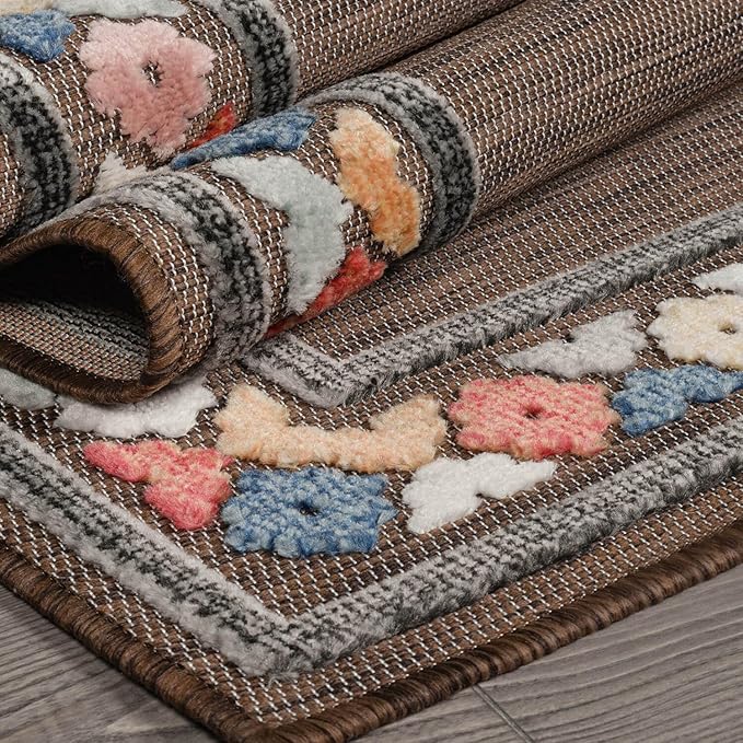 Beverly Rug Outdoor Rug 10x14 Modern Bordered Large Area Rugs for Indoor and Outdoor Patio Easy to Clean Non Shedding Living Room Porch Garden Washable Outside Carpet (10 x 14 Brown)