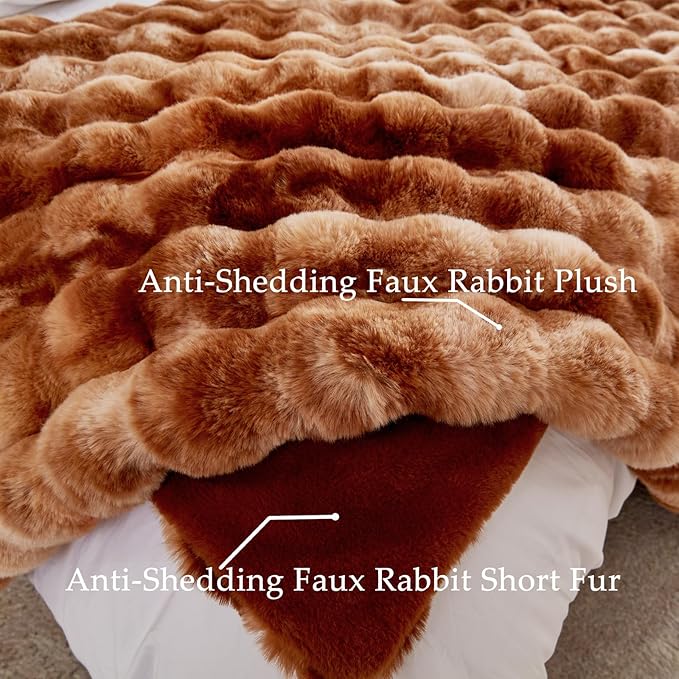 BENVWE Faux Fur Throw Blanket for Couch Bed - Fluffy Soft Thick Bubble Blanket for Living Room Home Decor - Fathers Day Birthday Gifts for Women Men, Tie-dye Caramel, 60" x 80"