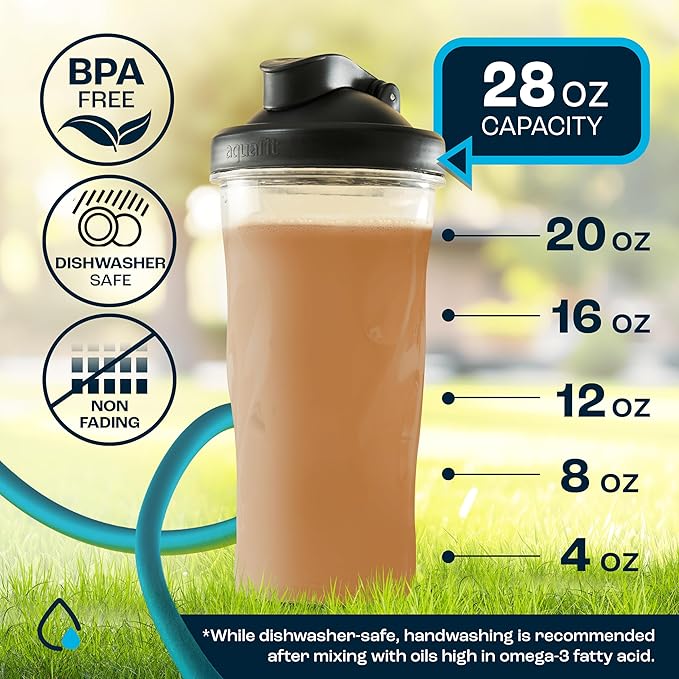AQUAFIT Protein Shaker Bottle - Shaker Cups For Protein Shakes - Shaker Bottles For Protein Mixes, Protein Shaker Cup Bottle, Workout Shaker Bottle, Protein Shake Bottle, Mixer Bottle (Clear-Black)