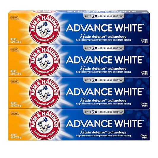ARM & HAMMER Advance White Toothpaste, Teeth Whitening Baking Soda Toothpaste with Stain Defense Technology and Fluoride, Clean Mint Flavor, 6.0 Oz (4 Pack)