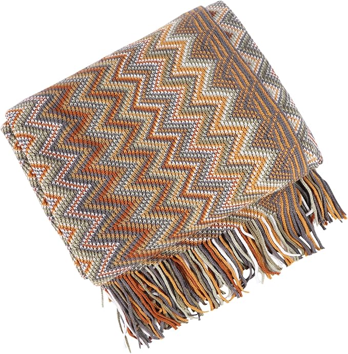 Boho Throw Blanket - Bohemian Fringe Tassels， for Bed Couch Soft ChairBlanket Double Sided (50"x70") (Khaki)