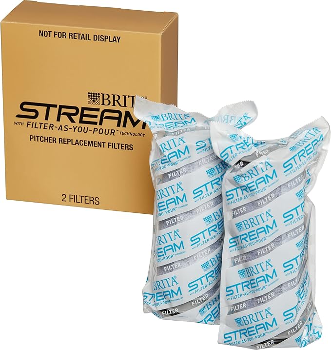 Brita Stream Pitcher Water Filter for Pitchers and Dispensers, BPA-Free, Replaces 1,800 Plastic Water Bottles a Year, Lasts Two Months or 40 Gallons, Includes 2 Filters