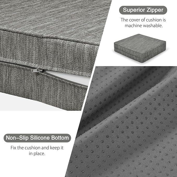 baibu 18"x 18"x 4" Dual-Layer Gel Memory Foam Chair Seat Cushion for Recliners, Couches, Armchairs, Extra Large Non-Slip Chair Cushions for Seniors, Washable, Grey