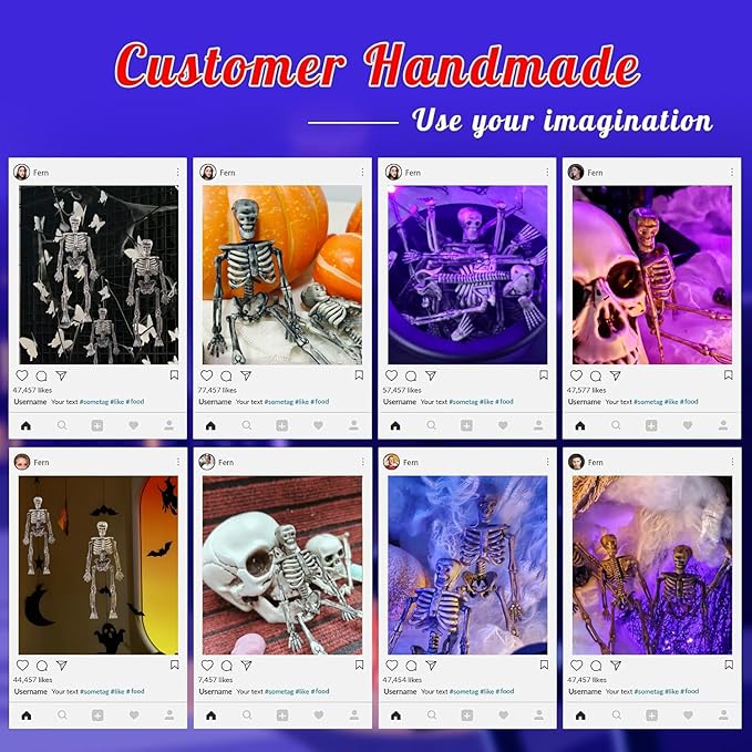 24 Pcs mini skeleton halloween decoration With hemp rope，6”small plastic posable halloween tiny skeleton figurines decor for Halloween Indoor Outdoor Graveyard Decor Haunted House Party Favors