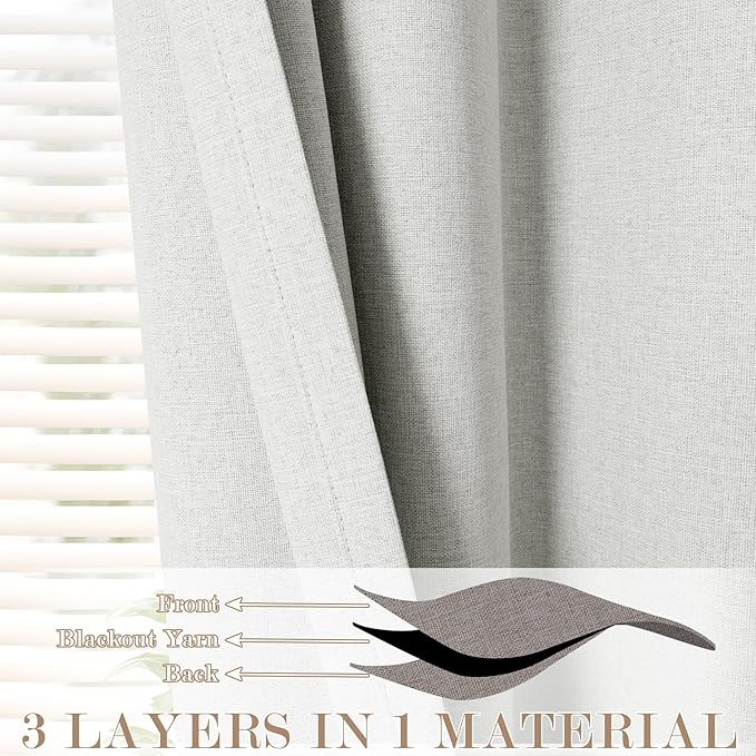 100% Blackout Linen Textured Drapes for Bedroom Pinch Pleated Curtains for Track System Portable Drapery for Sliding Glass Door/Storage/Space Room Divider, 70" Wx84 L, 1 PC, Greyish White