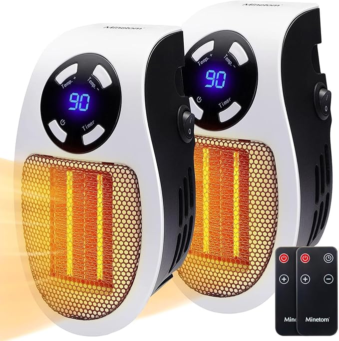 450W Programmable Space Heater, Remote Wall Outlet Electric Space Heater as Seen on TV with Adjustable Thermostat and Timer and Led Display, Compact for Office Dorm Room, 2 Pack