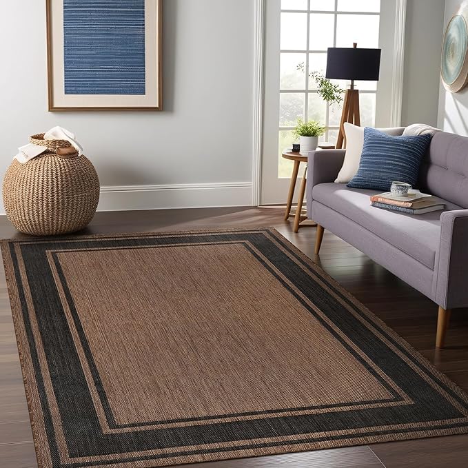 Beverly Rug Outdoor Rug 6x9 Modern Bordered Area Rugs for Indoor and Outdoor Patio Deck Porch Garden Waterproof Weather Sun Resistant Washable Outside Carpet (6 x 9 Gold)