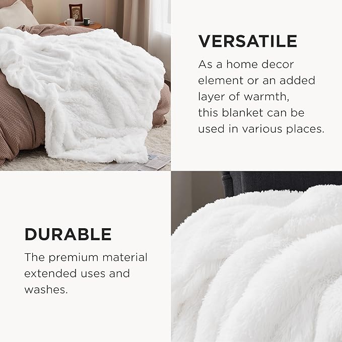 Bedsure GentleSoft Fluffy White Throw Blanket, White Decor Fuzzy Gifts for Women, Soft Cozy Furry Sherpa Fleece Plush Thick Warm Shaggy Faux Fur Throw Blanket for Couch, Bed, Camping, Travel, 50x60