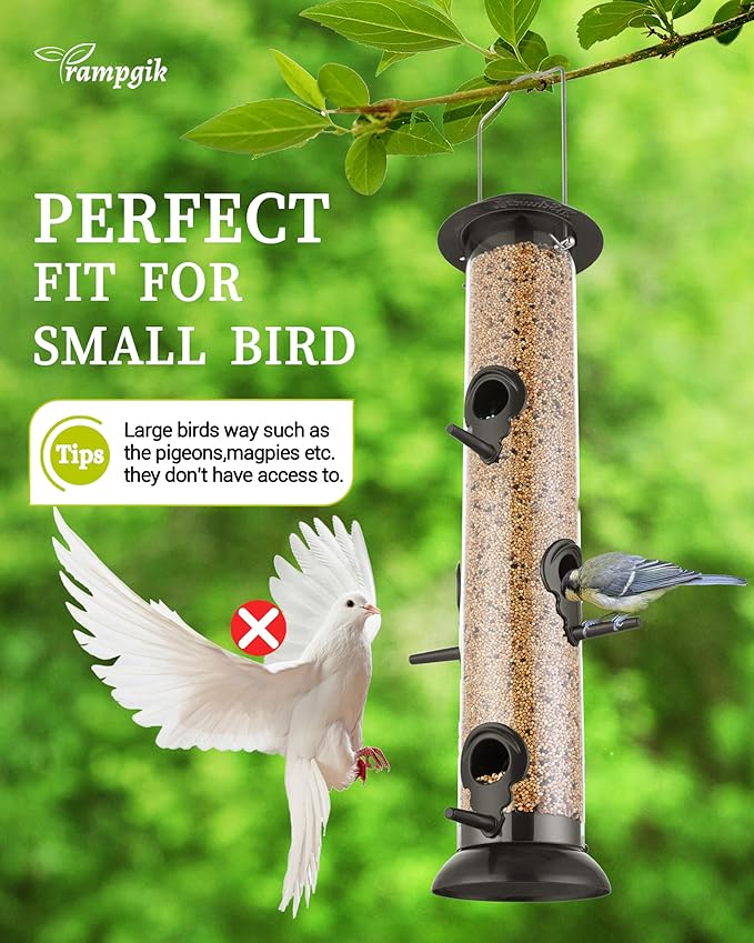 Bird Feeder Premium Hard Plastic for Wild Bird Feeders for Outdoors,Tube Bird Feeders for Outdoors Hanging,14 Inch 6 Port Black,Pack of 1