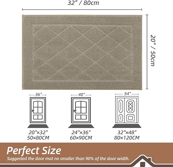 BEQHAUSE Dirt Trapper Door Mat 20" x 32", Doormat Non-Slip Entryway Rugs Washable, Dog Door Mat Stain Resistant and Absorbent Welcome Floor Mat for Front Back Door, Muddy Wet Shoes & Paws, Beige