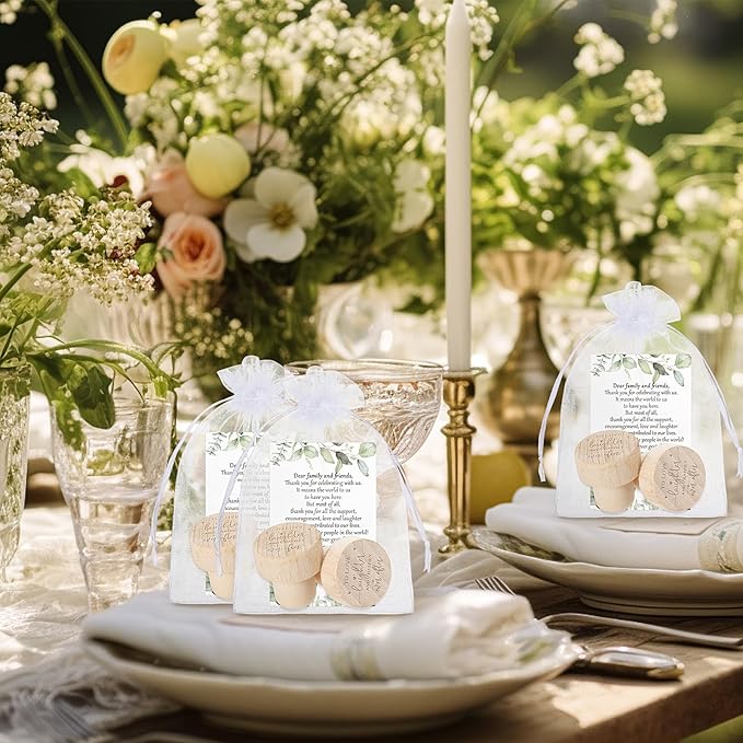 Barydat 50 Sets Wedding Favors for Guests Bulk Engraved Wood Wine Bottle Corks Wine Stopper with Wedding Thank You Cards and Organza Bags Wedding Appreciation Gifts for Guest Thank You Gifts (Novelty)