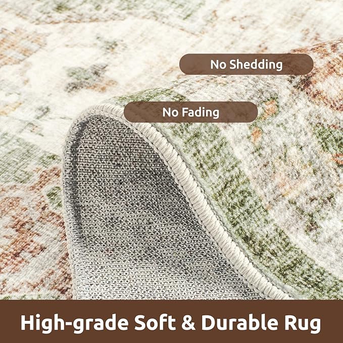 AMOAMI-2X3 Small Rug-Washable Rugs Entryway Mat Indoor-Soft Vintage Non Slip Rugs for Kitchen Laundry Room Bathroom Green Decorative Accent Rug for in Front of Sink 24 Inch x36 Inch