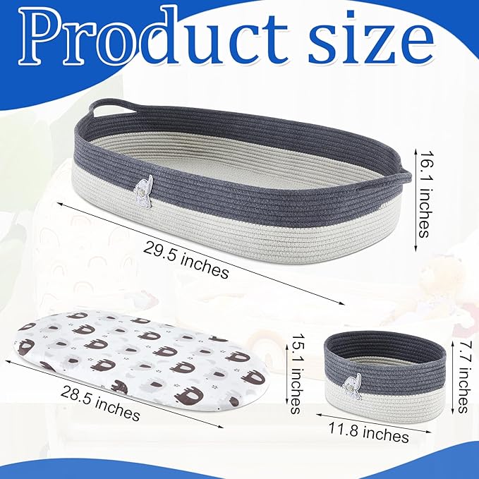 Baby Changing Basket for Dressing Caddy Organizer Moses Basket Dressing Table Foam Diaper Changing Pad Dressing Table Diaper Changing Tablecloth Storage Bag, Elephant