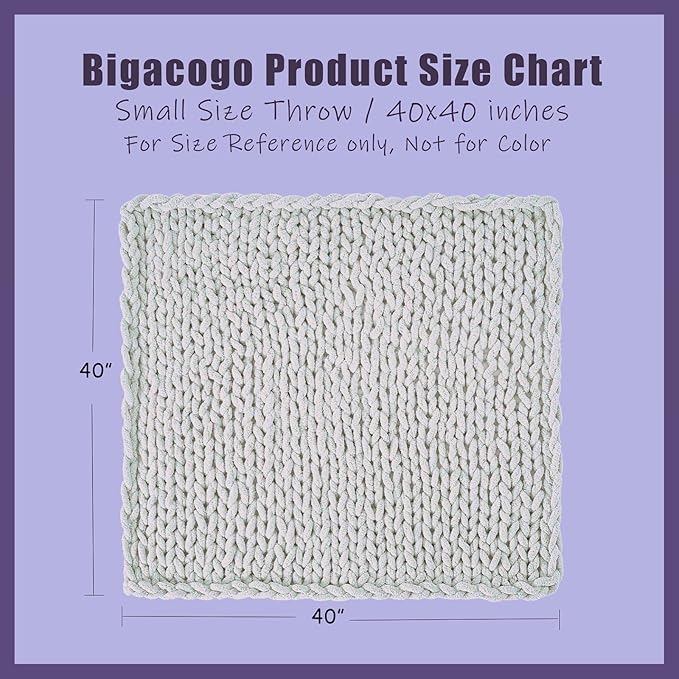 Bigacogo Chunky Knit Throw Blanket for Couch, 40x40 inches, 100% Hand Knitted with Thick Jumbo Chenille Yarn, Cozy Soft Large Rope Knot Cable Crochet Blankets for Sofa Bed Living Room, Dark Green
