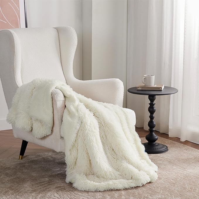 Bedsure GentleSoft Fluffy Cream Throw Blanket Decorative Blankets for Bed Couch Sofa, Cream Decor Sherpa Fleece Soft Cozy Fuzzy Plush Thick Warm Faux Fur Decorations, Ivory Baby Girl Gifts, 50x60
