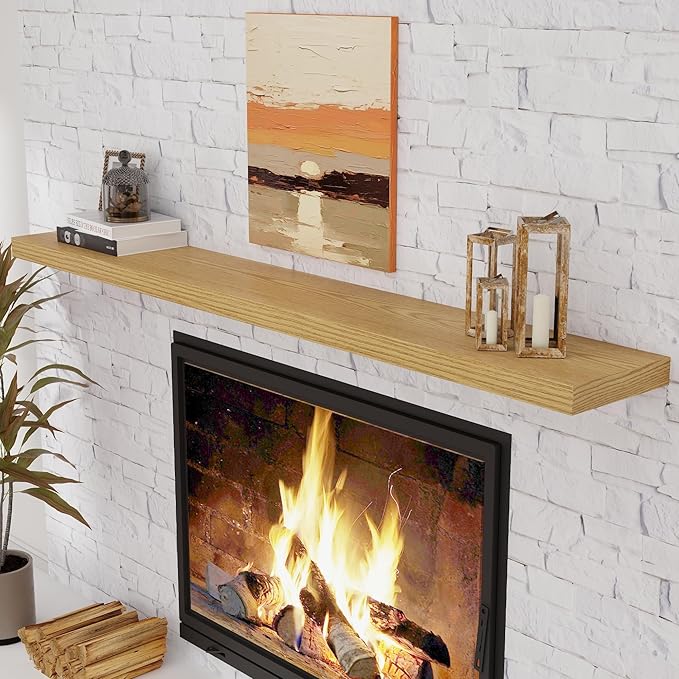 72 Inch Floating Shelves, 72 x 9 Rustic Wooden Fireplace Mantel, 9 Inch Floating Shelf for Wall, Farmhouse Wall Shelves for Home Storage & Display, Oak Color, Set of 1