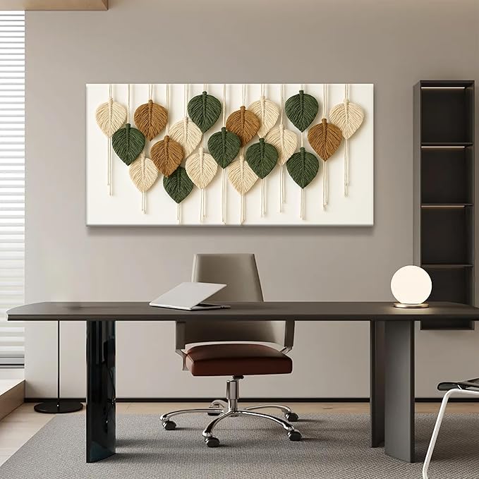 Boho Wall Art Chic Home Wall Art Modern Multicolor Leaves Feather Canvas Wall Art Decor For Living Room Bedroom Apartment Kitchen 24"W X 48"L Ready To Hanging