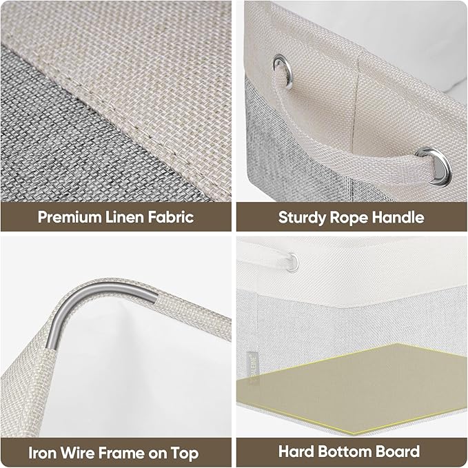 BALEINE 2 Pack Fabric Storage Bins for Shelves, Linen Storage Baskets for Organizing, Decorative Closet Bins for Clothes, Home (Grey, 12"x8"x8")