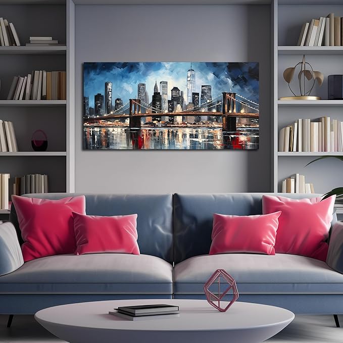 Brooklyn Bridge Canvas Wall Art Living Room City Wall Decor for Office Modern Pictures for Bedroom Wall Decor 20 x 40 Inch