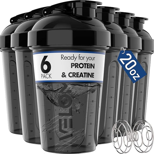 '-6 PACK- 20 OZ Protein Shaker Bottles for Protein Mixes, Shaker Cups for Protein Shakes, Small Shaker Bottle Pack, Shaker Cup, Shakers for protein Shakes (20 OZ - 6 PACK BLACK)