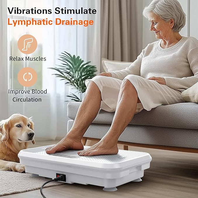 3D Vibration Plate Exercise Machine for Lymphatic Drainage, Whole Body Vibration Plate for Weight Loss, 330lbs Capacity Vibrating Platform Board Home Gym Quiet, 5 Yoga Belts & 2 Resistance Bands