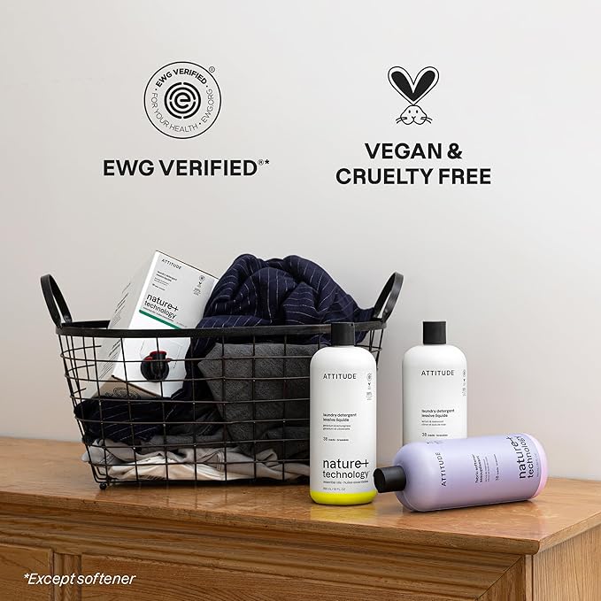 ATTITUDE Liquid Fabric Softener, Natural Origin Ingredients, For White and Colored Clothing, Deodorizes, Gentle on Delicate Skin, Lemon & Rosewood, 38 Loads, 32 Fl Oz