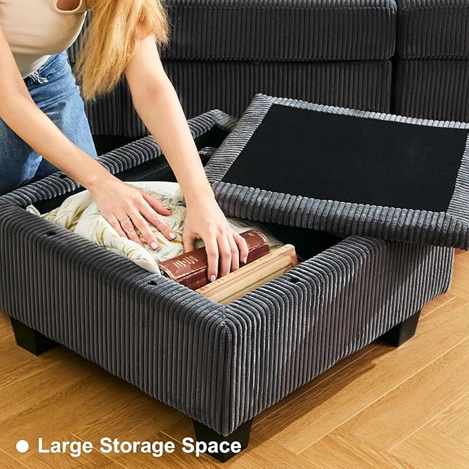 Belffin Corduroy Modular Sectional Sofa 9 Seat Convertible Sectional Sleeper Sofa Bed with Storage Ottomans Modular Sectional Couch Bed for Living Room Dark Grey