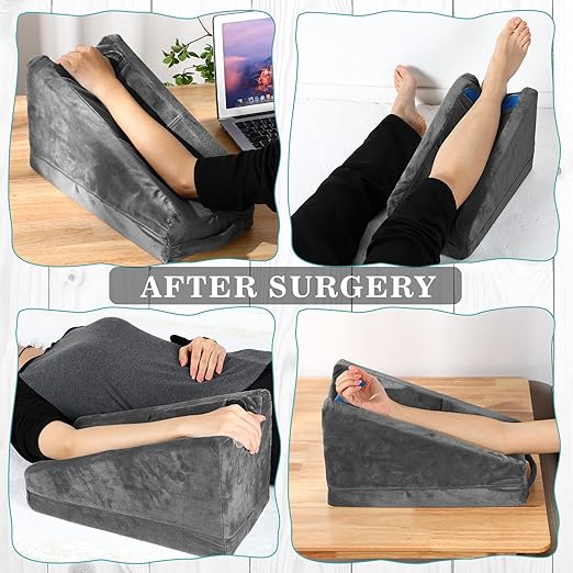 Buryeah Arm Pillow Arm Elevation Pillow with 2 Pockets, Soft Ergonomic Support Pillow for Elbow Arm Rest Wedge Pillow Broken Arm Gifts with High Density Foam for Recovery Sleeping Care(Dark Gray)