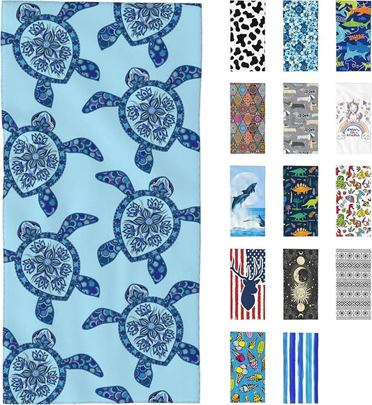 Beach Towel Oversized, Boho Sea Turtles Microfiber Beach Towels, Lightweight, Soft Absorbent, Quick Dry, Sand-Free Beach Blanket, Unique and Ideal Gift for Camping, Pool,Yoga, 29.5” X 59”