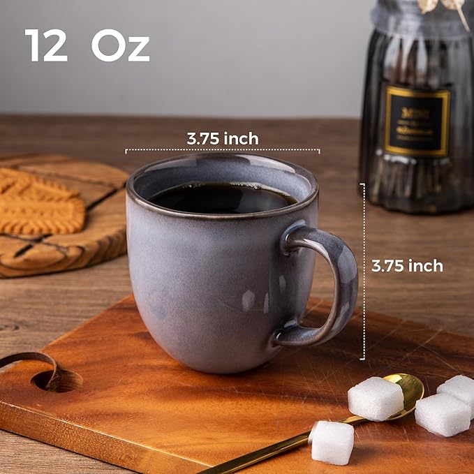 AmorArc 12oz Coffee Mugs, Ceramic Coffee Mugs set of 4 for Man, Woman, Dad, Mom, Modern Coffee Mugs with handle for Latte/Cappuccino/Milk/Cocoa. Dishwasher&Microwave Safe, Gray-Reactive Glaze