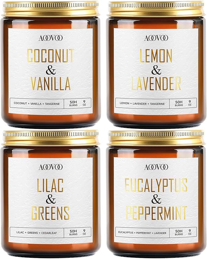 AOOVOO Eucalyptus/Vanilla/Lilac/Lavender Candles - 36 oz Scented Candles, Aromatherapy Candle, Soy Candle for Home Scented