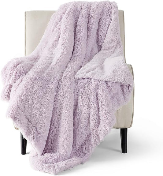 Bedsure GentleSoft Fuzzy Sherpa Faux Fur Twin Blanket Lavender Purple Cozy Gifts for Women Men, Soft Fleece Plush Warm Thick Blanket Twin Size for Bed, Room Dorm Essentials Purple Decor Gifts, 60x80