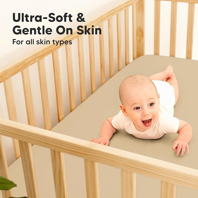 2-Pack Waterproof Crib Sheets for Boys, Girls - Viscose Derived from Bamboo Crib Sheets Neutral, Crib Mattress Protector Sheet, Soft Toddler Bed Sheets, Fitted Baby Crib Sheets Girl, Boy (Rust)