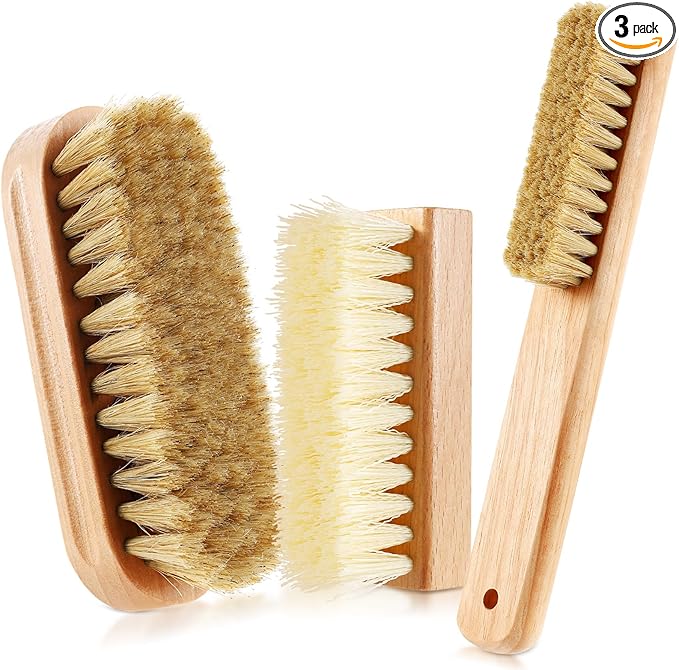 3 Pcs Wood Laundry Stain Brush Stain Remover Brushes with Boar Bristle Small Stain Brush for Clothes for Scrubbing Stains from Furniture Fabric Leather(3 Pcs F)