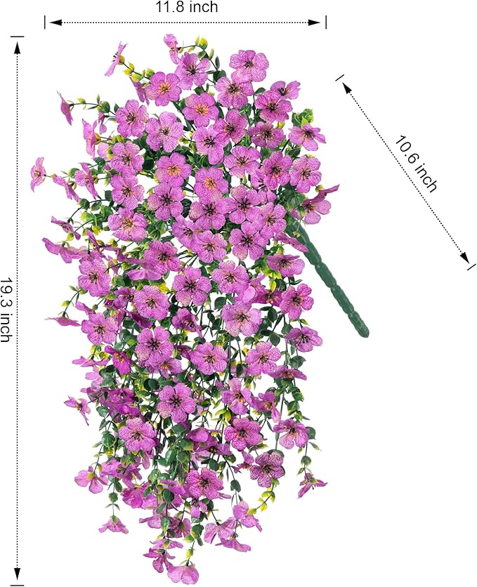 Artificial Faux Hanging Flowers Plants for Outdoor Decor, 2 PCS Outside Fake Silk Violets with Eucalyptus UV Resistant Realistic Daisy Trailing Vines for Planter Front Door Balcony Patio Yard, Purple