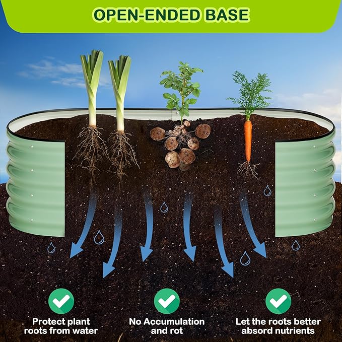 2 Pcs 4.5x2x1.5ft Oval Raised Garden Bed,Galvanized Raised Beds,Open-Ended Base Metal Raised Planter Beds,Garden Bed Outdoor,Planter Raised Boxes for Vegetables,Flowers,Tool-Free Asse,Green