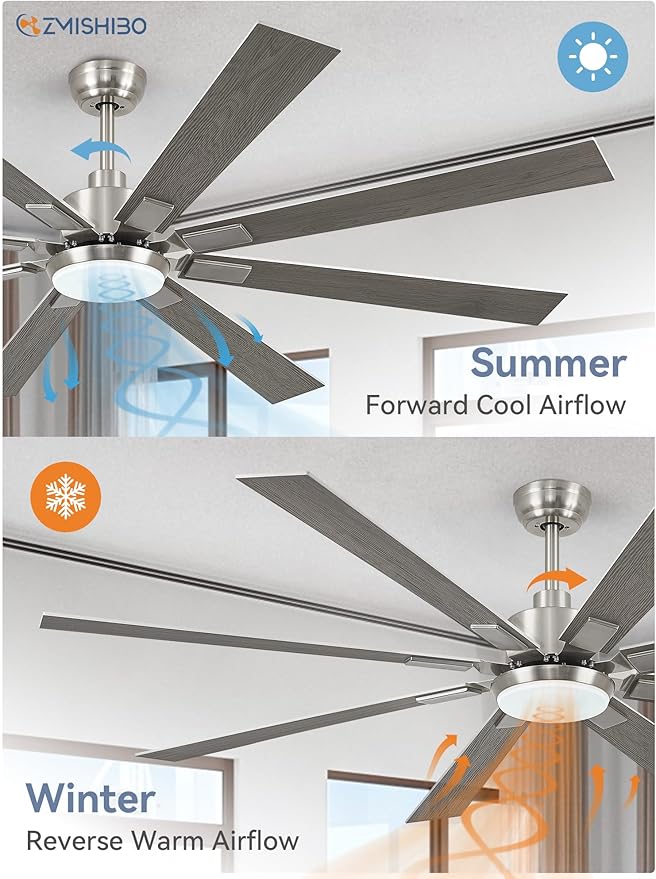 72 inch Brushed Nickel Modern Ceiling Fans with Lights and Remote, Indoor/Outdoor Ceiling Fan for Living Room Patio, 6 Speed Reversible Quiet DC Motor, 3 CCT, Dual Finish Blades