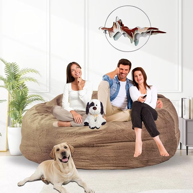 Bean Bag Chair for Adults 5FT,Soft Removable Cover for Teens/Girls Bedroom,Fluffy Giant Round Floor Beanbag Lounger Chairs (No Filler,Tan)