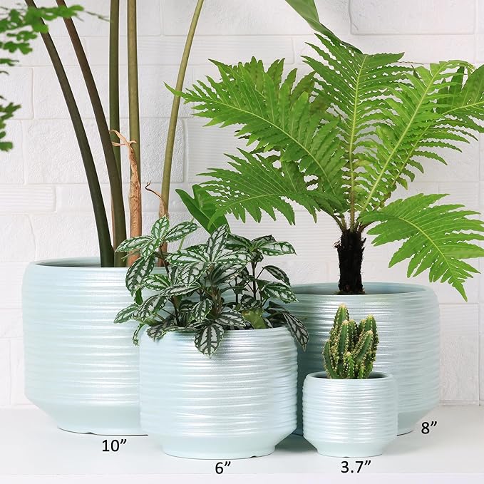 10 Inch Ceramic Plant Pot with Drainage – Large Flower Pot for Indoor Outdoor Plants, Modern Decorative Planter for Patio, Balcony, Garden, or Home Decor