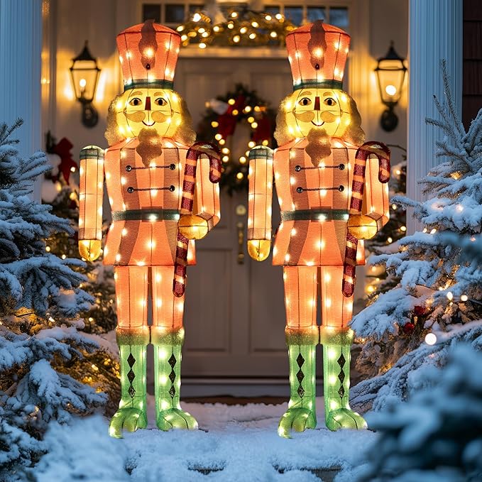 61Inch Nutcracker Christmas Decor Outdoor with LEDs 5 Feet Lighted Large Nutcracker Lighted Christmas Decorations Outdoor with Stakes & Zip Ties for Xmas Yard, Porch, Lawn