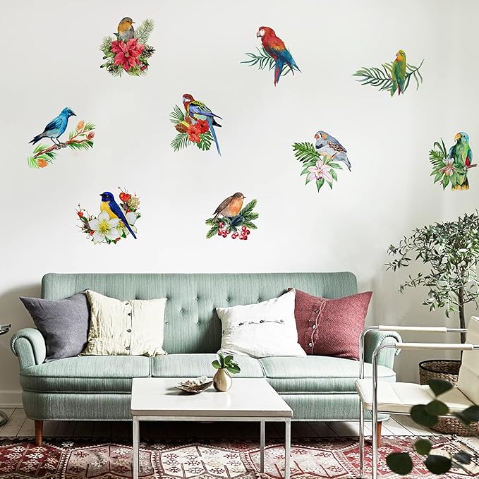 Birds Wall Decals Parrot Wall Stickers Birds on The Tree Branch Wall Stickers Birds Wall Decor Garden Bedroom Living Room Kitchen Playroom Nursery Room Birds Gifts