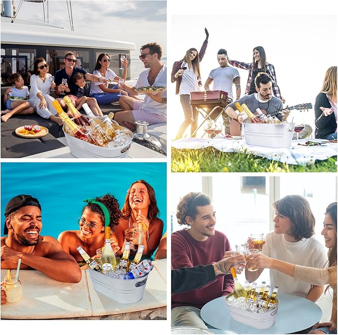 3 Pcs Galvanized Tub 3 Gallon Ice Bucket Metal Drink Buckets for Parties Beer Beverage Tub with Carry Handles for Champagne Cocktails Wine Cooling for Mimosa Bar Supplies