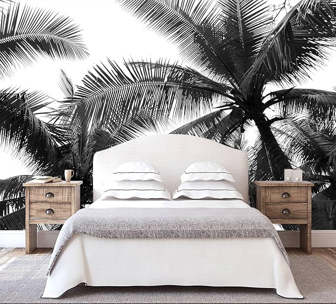 Black Palm Tree Wallpaper Bedroom Beautiful Tropical Plant Leaf Wall Mural Living Room (Not Peel and Stick)